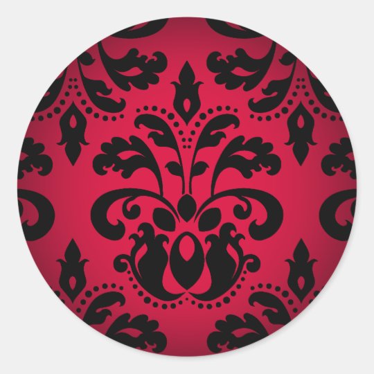 Black and red gothic victorian vintage damask classic round sticker