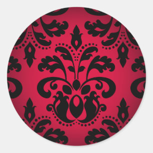 Black and red gothic victorian vintage damask classic round sticker
