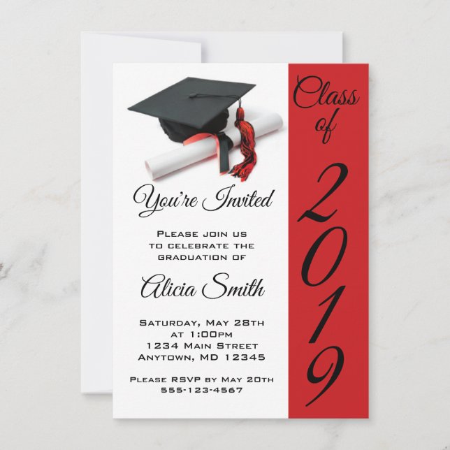 Black and Red Graduation Cap and Tassel Invitation (Front)