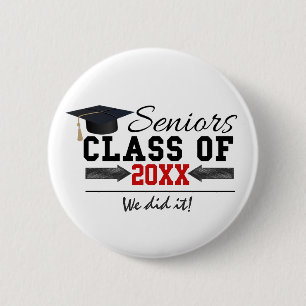Black and Red Graduation Gear 2 Inch Round Button
