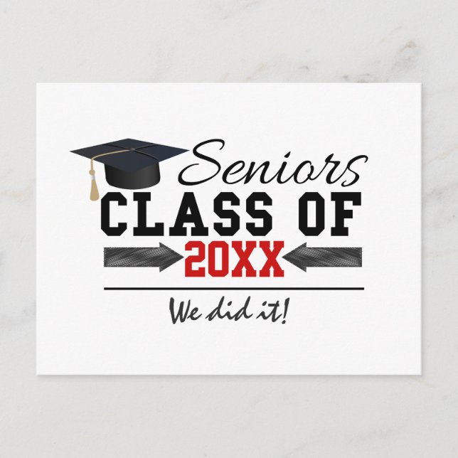 Black and Red Graduation Gear Announcement Postcard (Front)