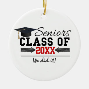 Black and Red Graduation Gear Ceramic Ornament