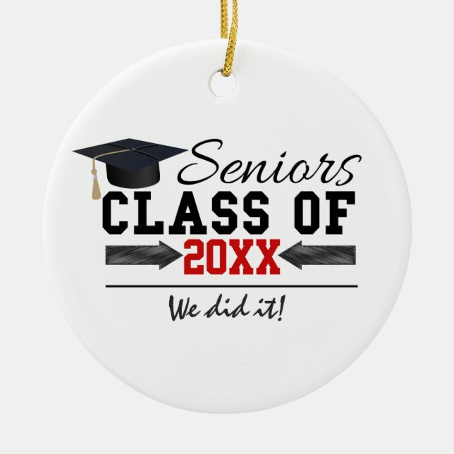 Black and Red Graduation Gear Ceramic Ornament (Front)