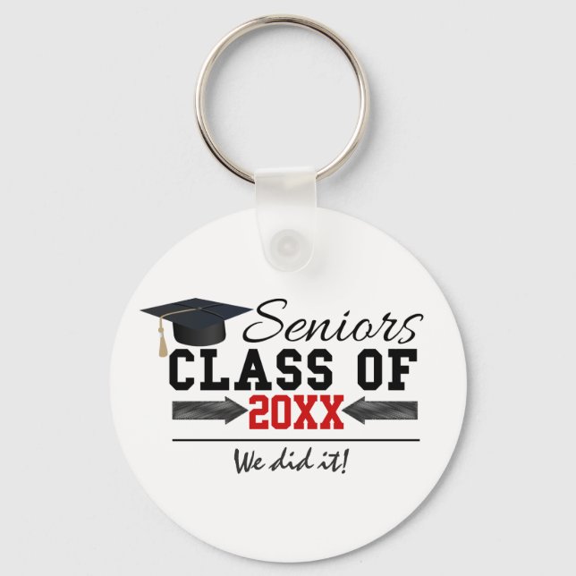 Black and Red Graduation Gear Keychain (Front)