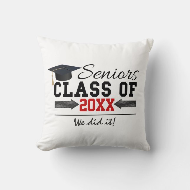 Black and Red Graduation Gear Throw Pillow (Front)