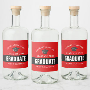 Black and Red Graduation Personalized Liquor Bottle Label