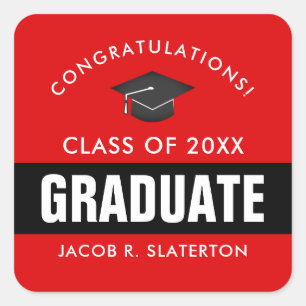 Black and Red Graduation Personalized Square Sticker
