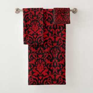 BLACK AND RED GRAPHIC DESIGN BATH TOWEL SET