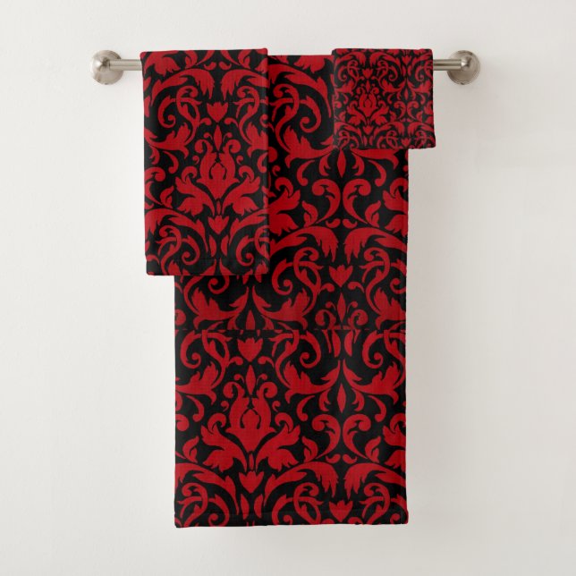 BLACK AND RED GRAPHIC DESIGN BATH TOWEL SET (Insitu)