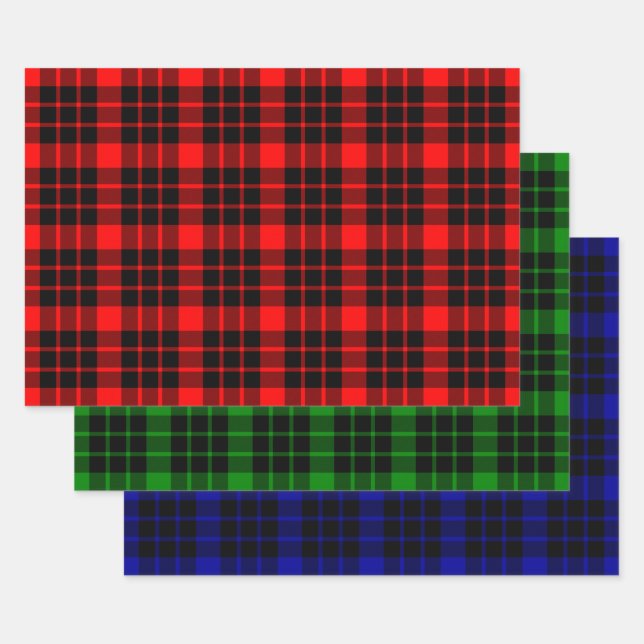 Black and Red, Green and Blue Plaid Wrapping Paper Sheet (Set)
