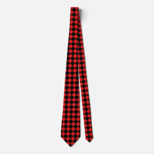 Black and Red Harlequin Diamond Checked Pattern Tie
