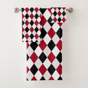 Black and Red Harlequin Diamond Pattern Bath  Bath Towel Set