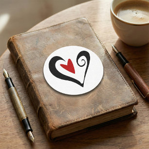 Black And Red Heart Classic Round Sticker
