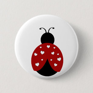 Black and Red Heart Ladybug 2 Inch Round Button