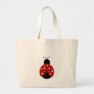 Black and Red Heart Ladybug Large Tote Bag