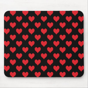 Black and Red Heart Pattern Mouse Pad