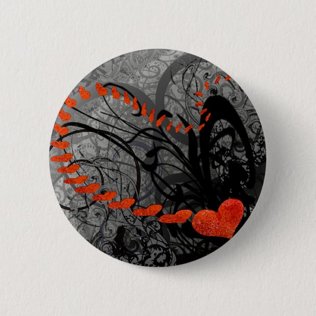 Black and Red Heart Swirls 2 Inch Round Button (Front)