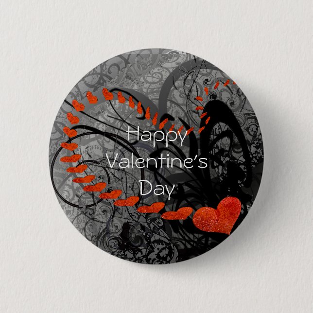 Black and Red Heart Swirls 2 Inch Round Button (Front)