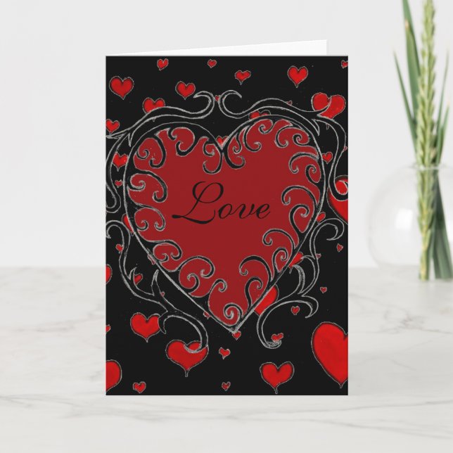 Black and Red Heart Valentine Card (Front)