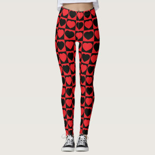 black and red hearts leggings