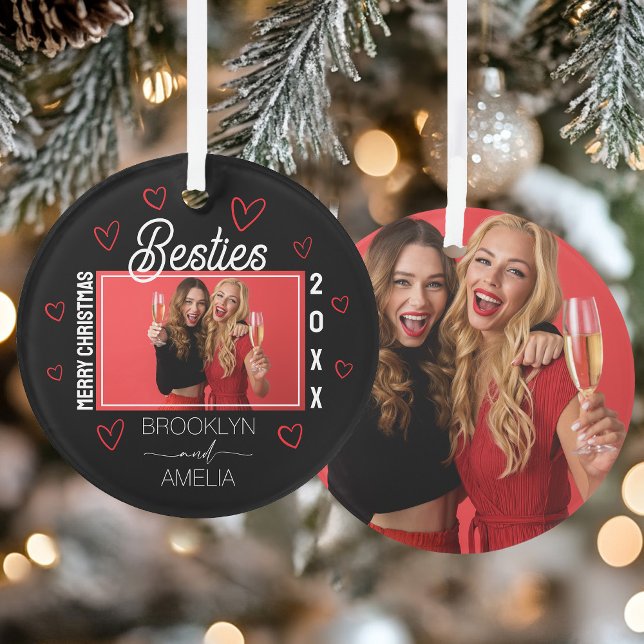 Black and Red Hearts Photo Besties Christmas (Black and Red Hearts Photo Besties Christmas Ornament)