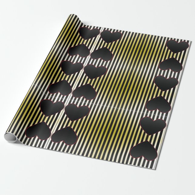 Black and Red Hearts Wrapping Paper (Unrolled)