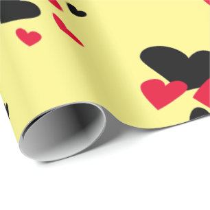Black and Red Hearts Yellow Wrapping Paper