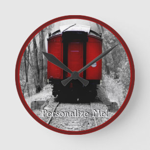 Black and Red Heritage Railroad Train Round Clock
