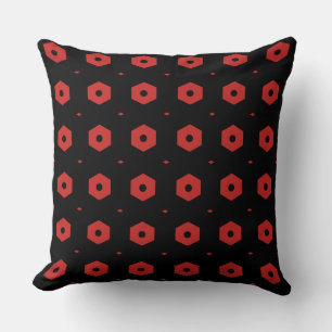 Black and Red Hexagon Geometric Pattern Throw Pillow