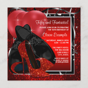 Black and Red High Heels Birthday Party Invitation