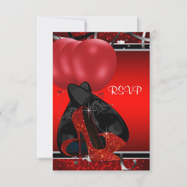 Black and Red High Heels Birthday Party RSVP (Front)