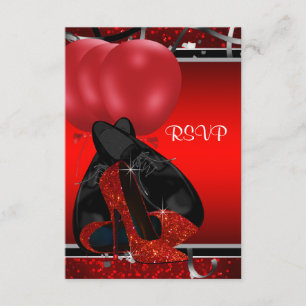 Black and Red High Heels Birthday Party RSVP Card