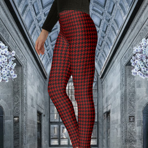 Black And Red Houndstooth Check Leggings