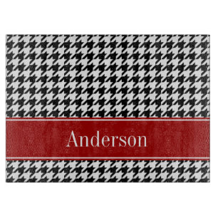 Black and Red Houndstooth Pattern Personalized Cutting Board