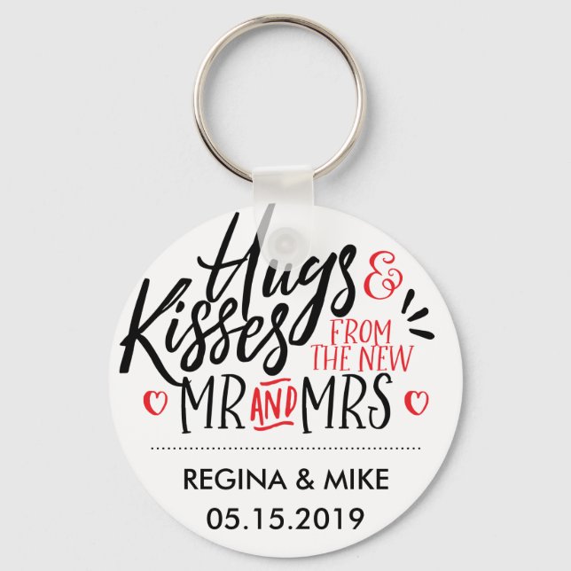 Black and Red Hugs and Kisses From New Mr and Mrs Keychain (Front)