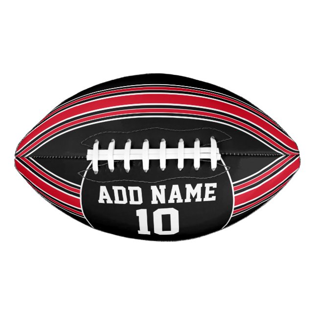 Black and Red Jersey Stripes with Custom Name Football (Front)