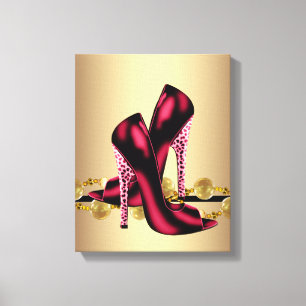 Black and Red Leopard High Heel Shoes Boutique Canvas Print