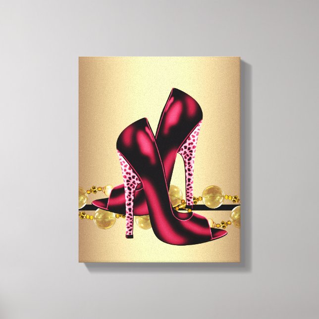 Black and Red Leopard High Heel Shoes Boutique Canvas Print (Front)