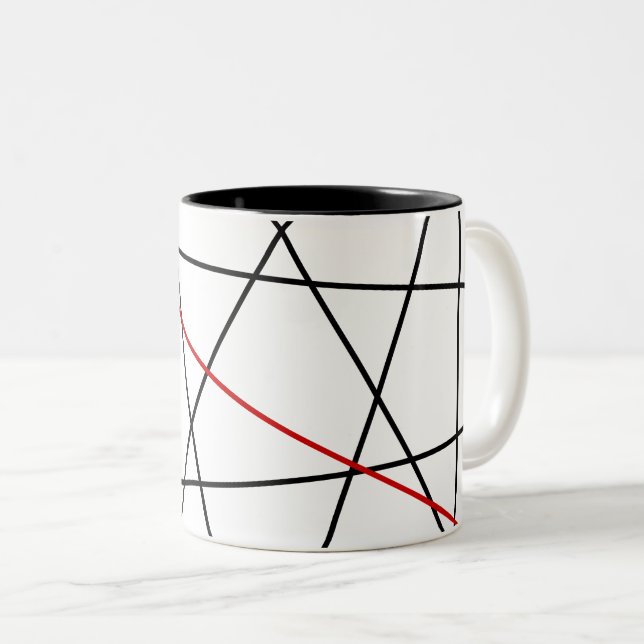 Black and red lines Two-Tone coffee mug (Front Right)