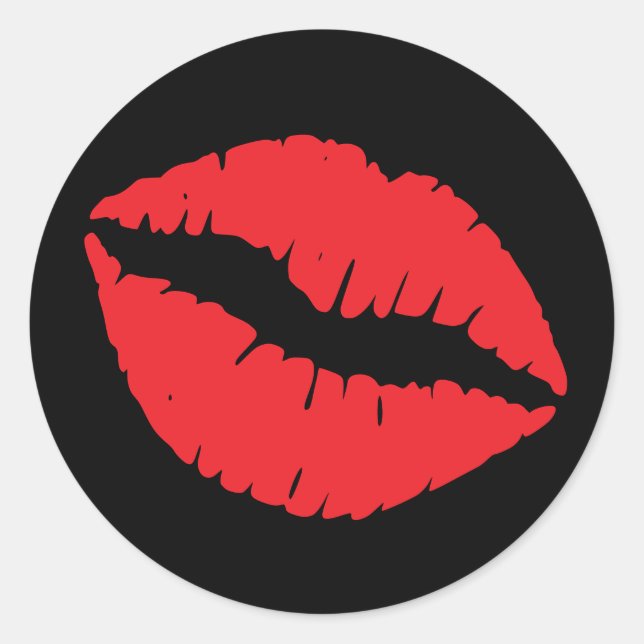 Black and Red Lipstick Print Classic Round Sticker (Front)