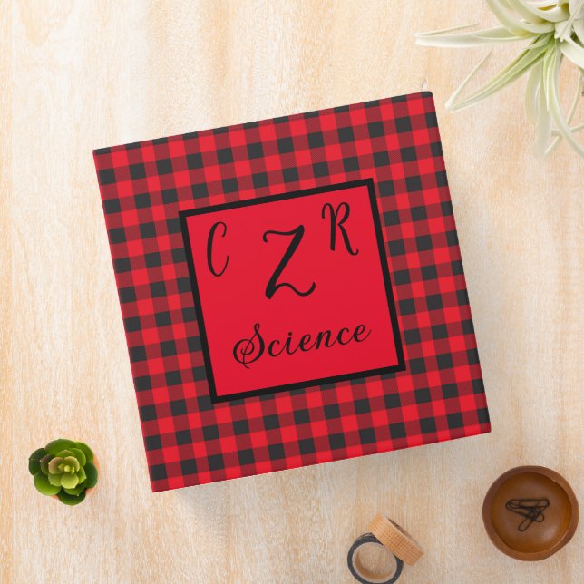 Black and Red Lumberjack Monogrammed Binder (In Situ)