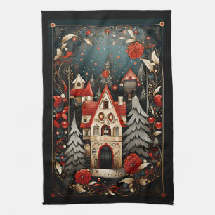 Black and Red Modern Abstract Christmas Designs Kitchen Towel