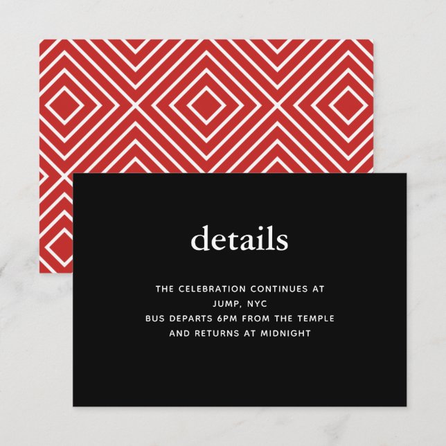 Black and Red Modern Bar Mitzvah Invitation Insert (Devant / Derrière)