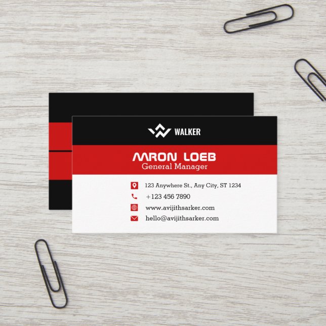 Black and Red Modern Personalized Business Card (Front/Back In Situ)