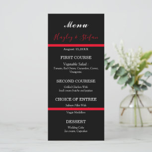 Black And Red Modern Watercolor Floral Wedding Menu