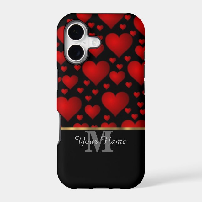 Black and red monogram love heart pattern (Back)