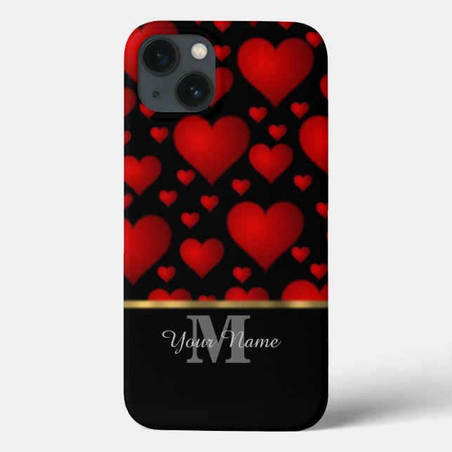 Black and red monogram love heart pattern Case-Mate iPhone case (Back)