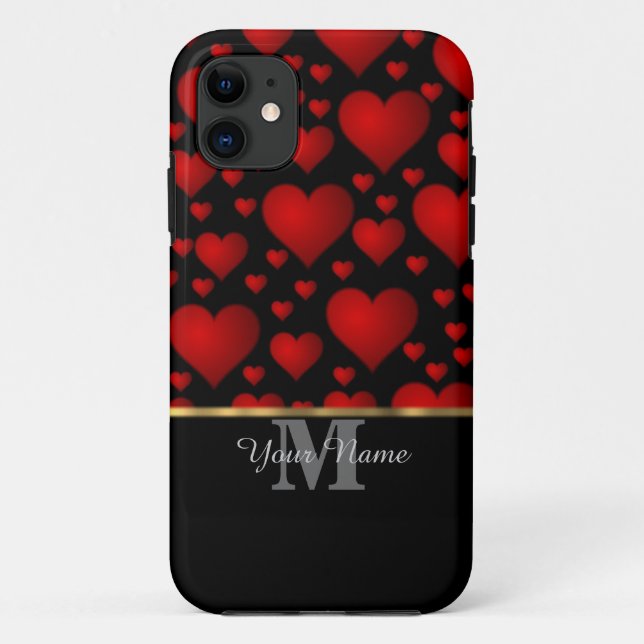 Black and red monogram love heart pattern Case-Mate iPhone case (Back)