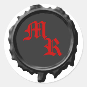 Black and Red Monogram Seal Wedding Stickers