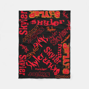 Black and Red Neon Flame Blanket Name Collage